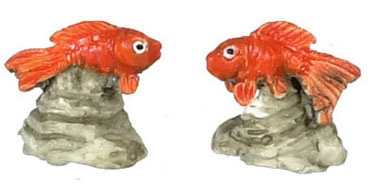 Dollhouse Miniature Fish On Rock/Orange/2Pcs